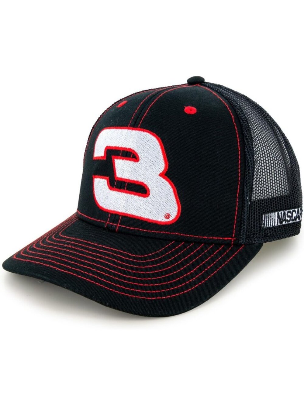 NASCAR Big Number 3 Mesh Back Hat - Adjustable Black Cap for Racing Fans